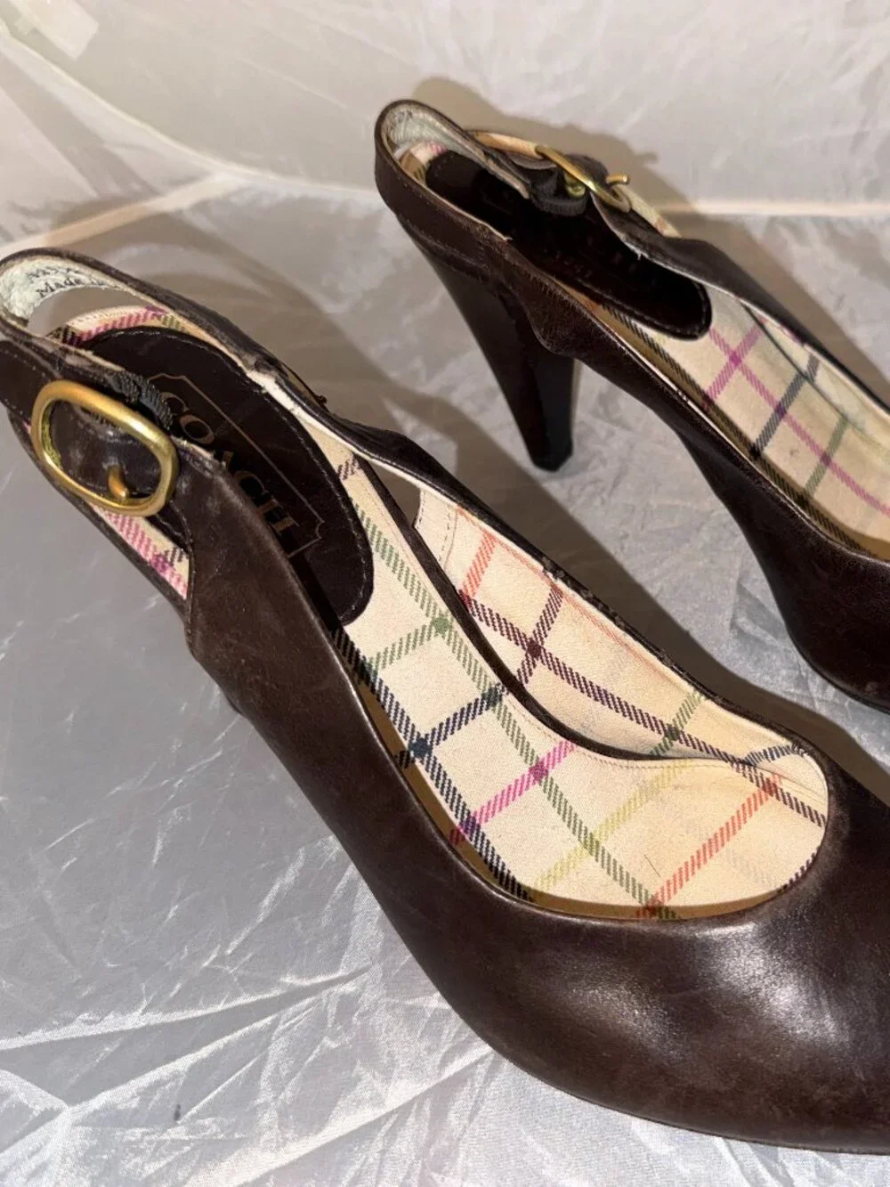 Coach Brown Leather Slingback Heels Women's Size 7 Made in Italy